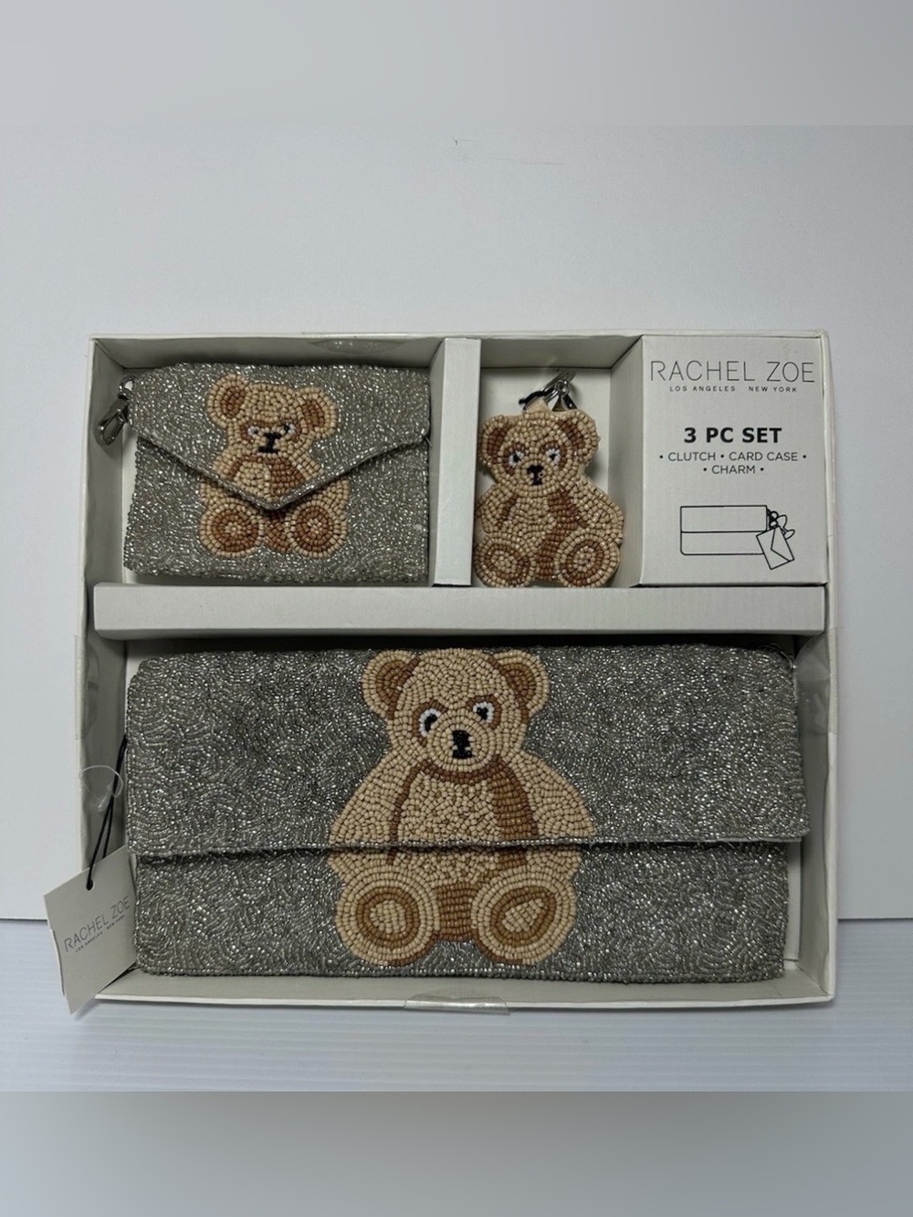 Rachel Zoe Teddy Bear Beaded Shoulder Bag, Wallet and Key Chain 3-Piece Set